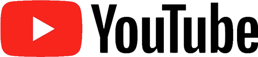 YouTube logo with red play button and black text on a transparent background.